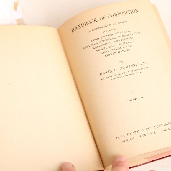 Vintage 1900s Book, "Handbook of Composition" by Edwin C Woolley PhD, Grammatica - Picture 5 of 9